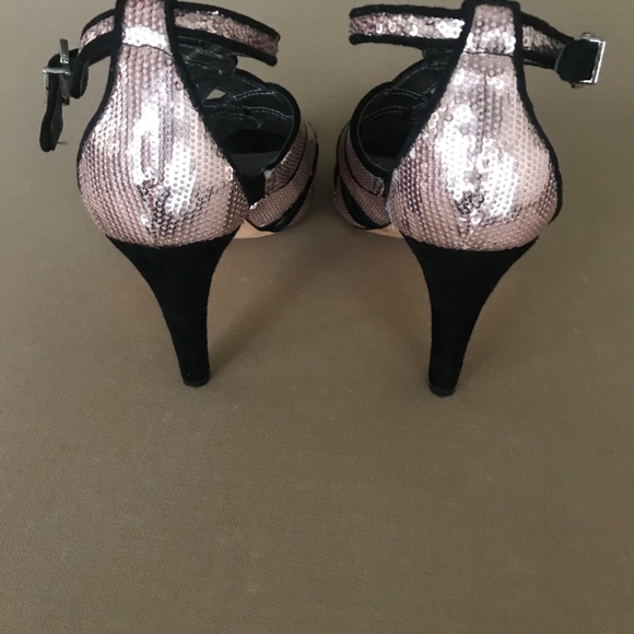 Women's Antonio Melani Pink Sequin Black Heel Sz 7 - Picture 4 of 6